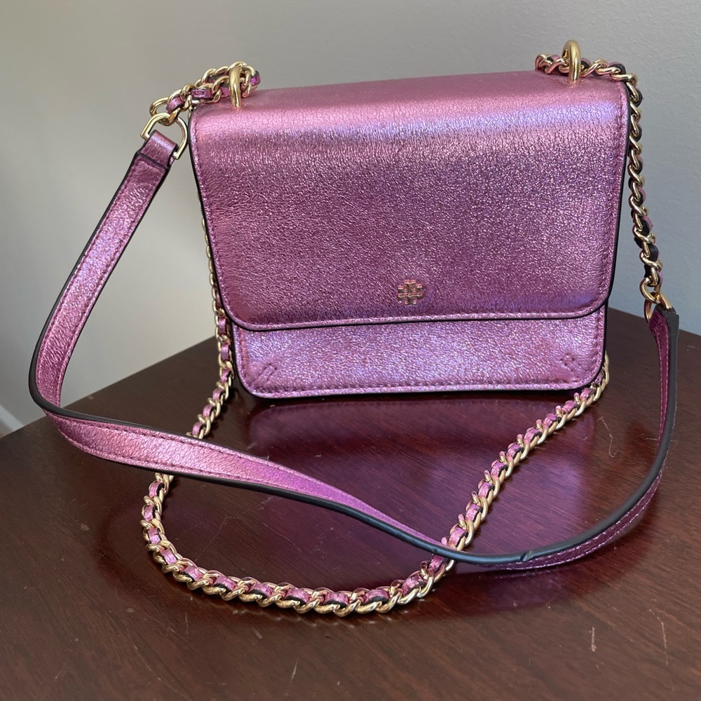 Tory Burch Crinkle Metallic Pink mini shoulder/ crossbody bag